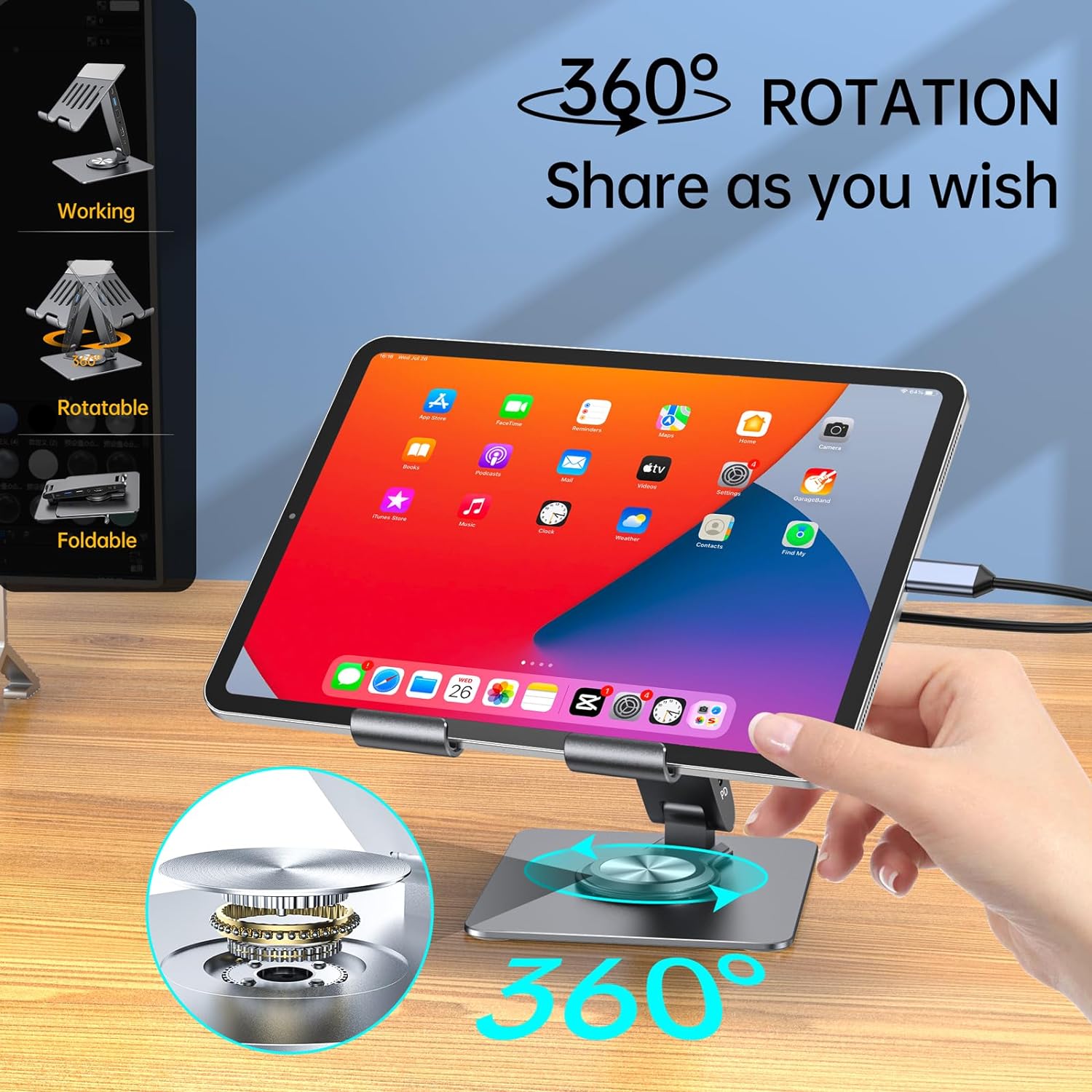 360degree rotatable ipad/tablet stand with docking station antscare.com